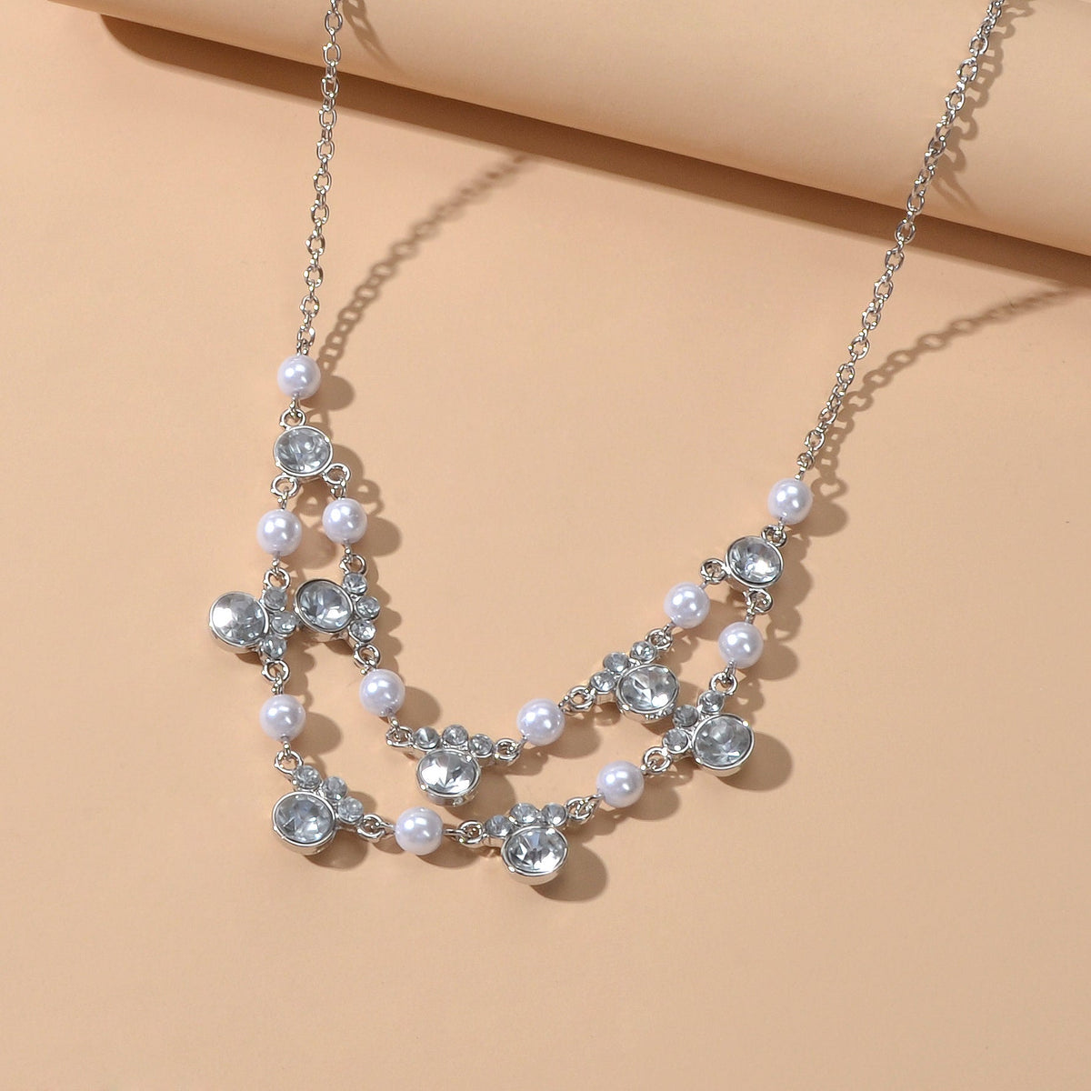 Luxurious Wedding Jewellery Pearl Rhinestone Decor Double layer Collar Necklace-1