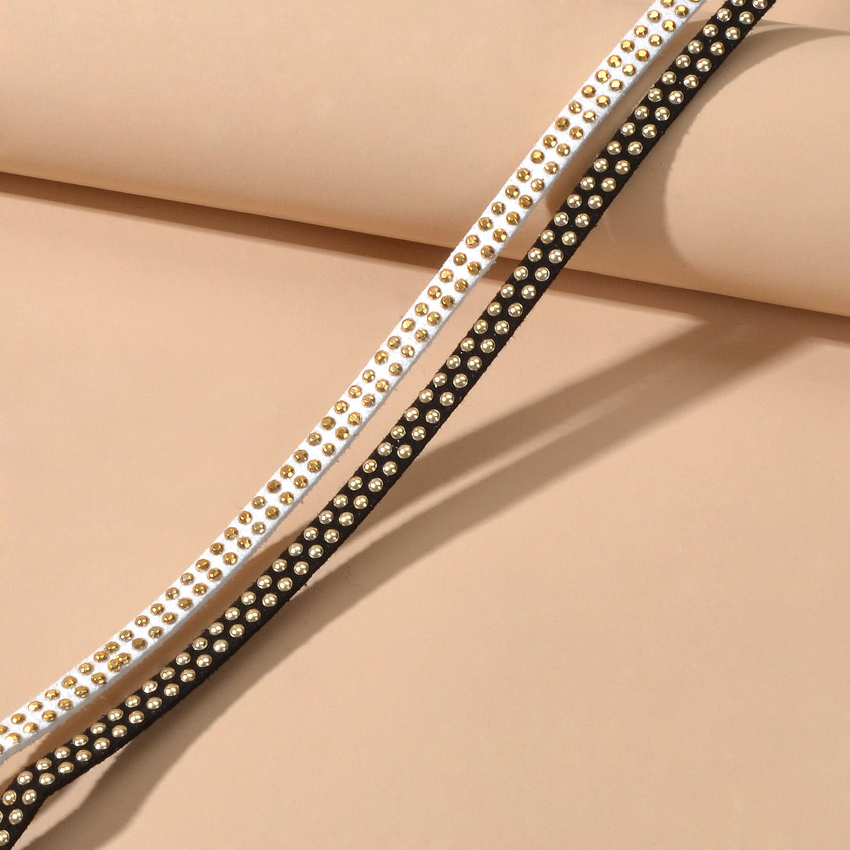 Gothic Punk Gold Metal Dot Black White Suede Double layer Tattoo Choker Necklace-1