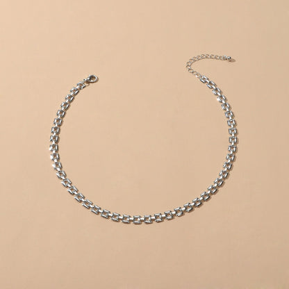 Female Jewellery Minimalist Gold Silver Link Chain Necklace Short Choker Collar-2