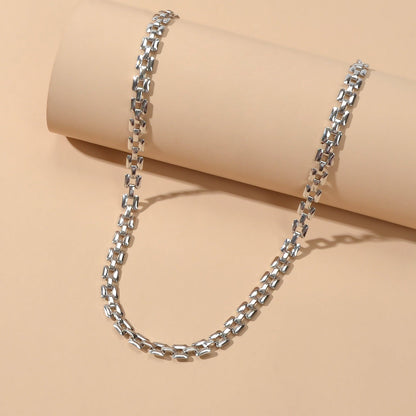Female Jewellery Minimalist Gold Silver Link Chain Necklace Short Choker Collar-3