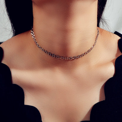 Female Jewellery Minimalist Gold Silver Link Chain Necklace Short Choker Collar-0