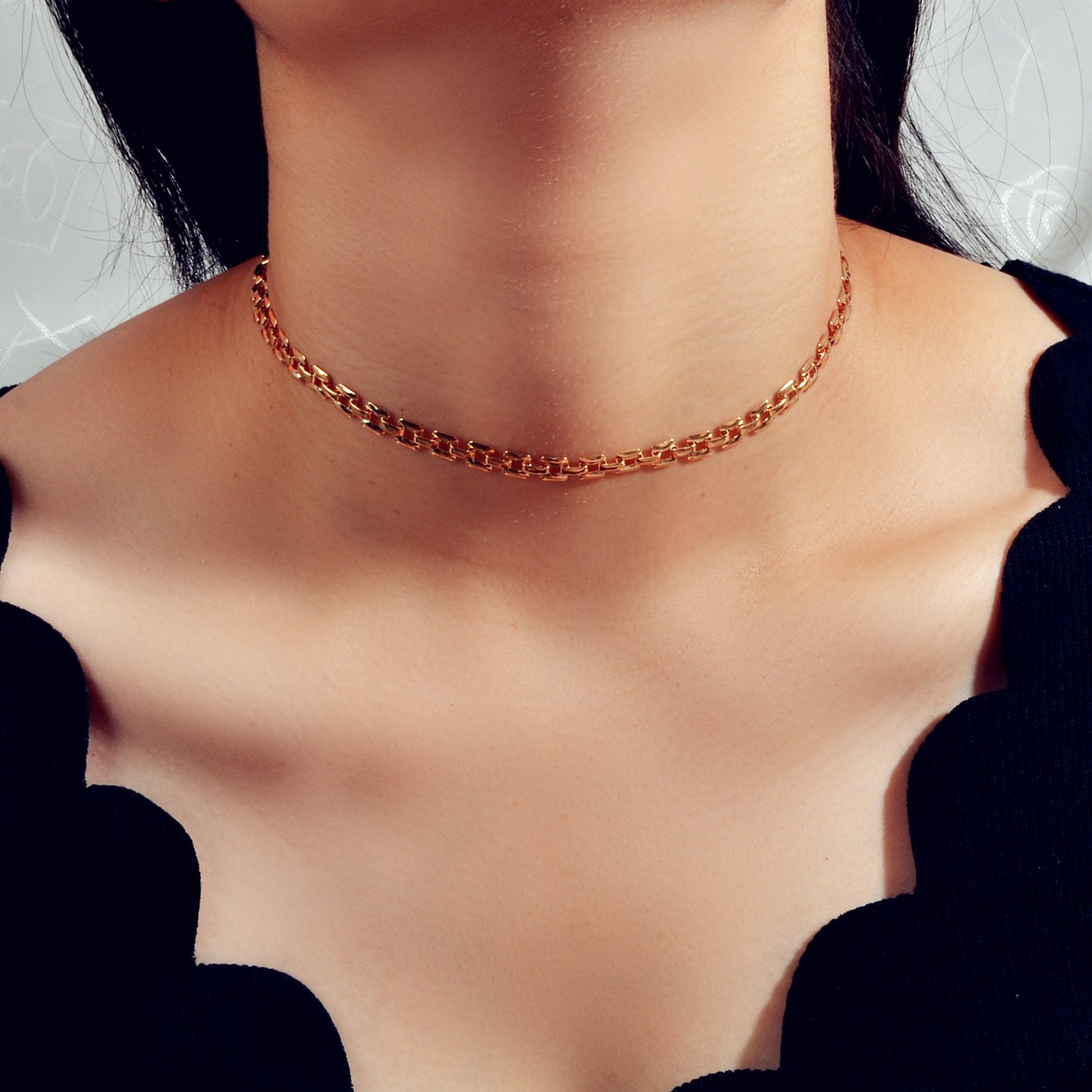 Female Jewellery Minimalist Gold Silver Link Chain Necklace Short Choker Collar-1