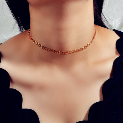 Female Jewellery Minimalist Gold Silver Link Chain Necklace Short Choker Collar-1