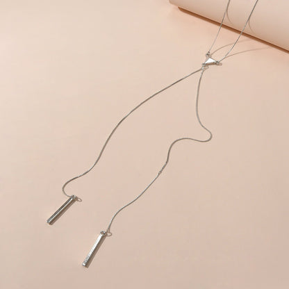 Punk Long Silver Chain Y shape Strip Charm Necklace Women Statement Jewellery-1