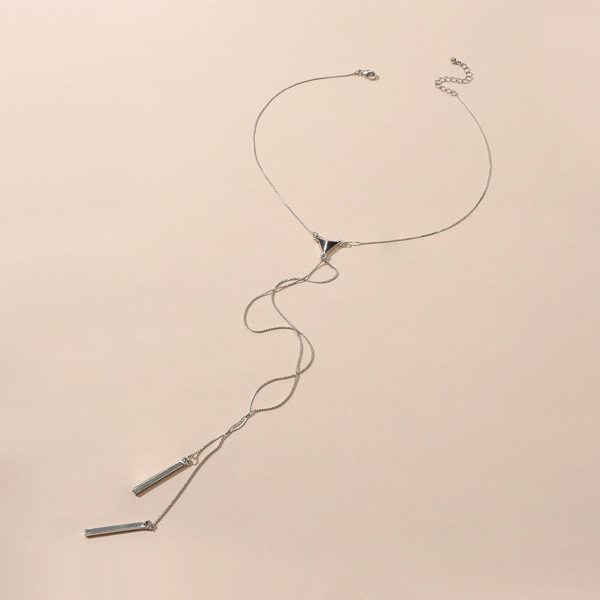 Punk Long Silver Chain Y shape Strip Charm Necklace Women Statement Jewellery-3