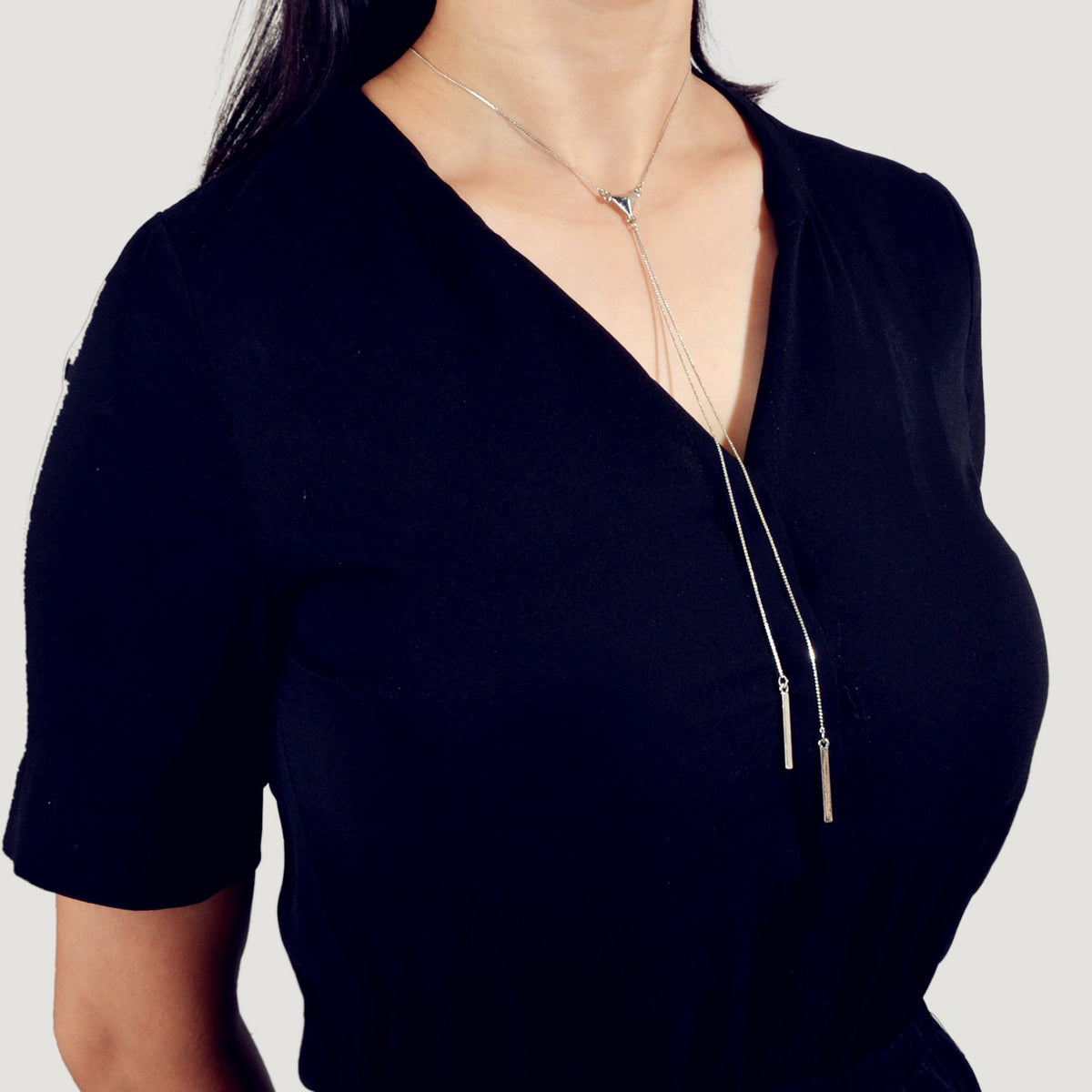 Punk Long Silver Chain Y shape Strip Charm Necklace Women Statement Jewellery-0