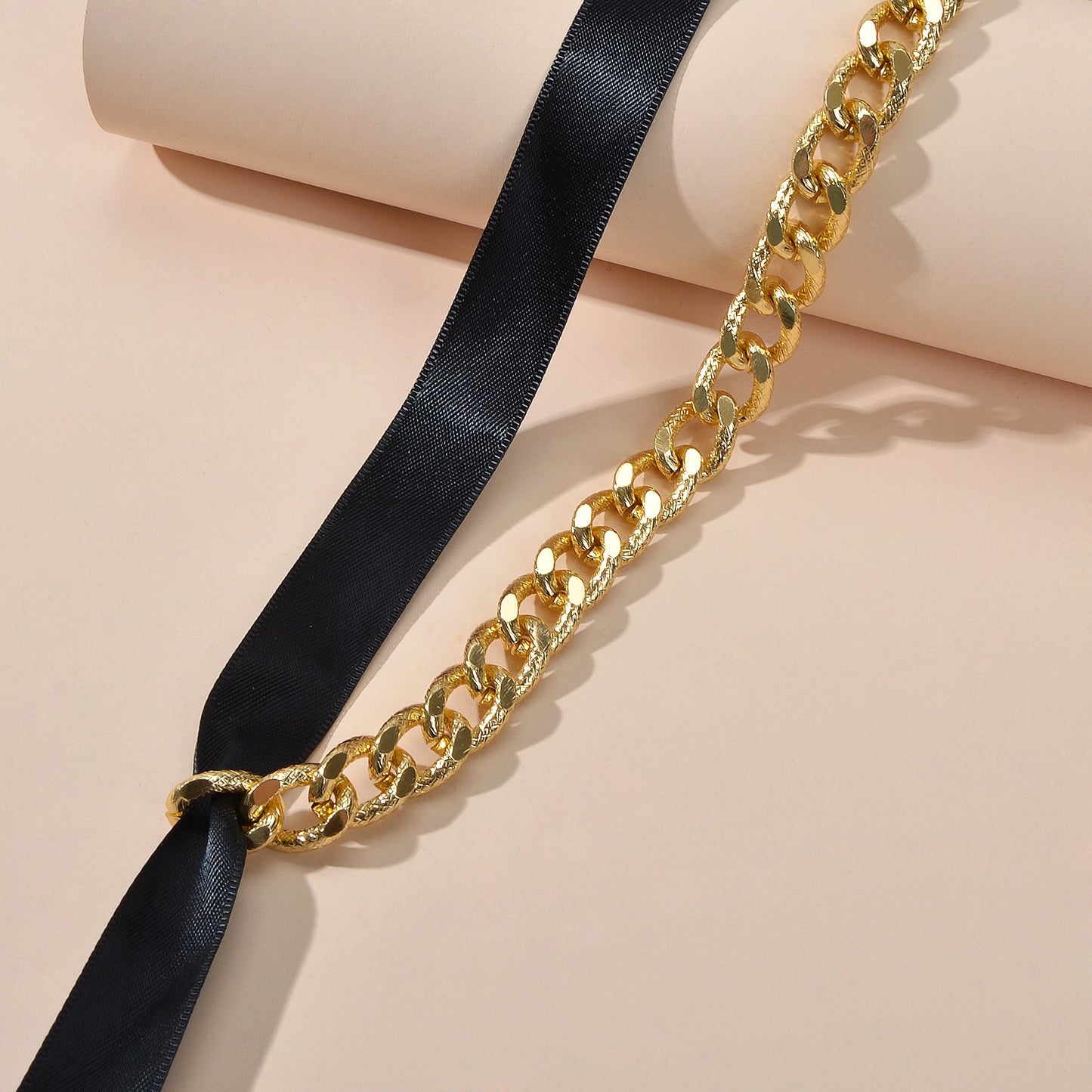 Punk Retro Chain Black White Long Ribbon Bowknot Collar Choker Women Necklace-3