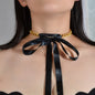 Punk Retro Chain Black White Long Ribbon Bowknot Collar Choker Women Necklace-0