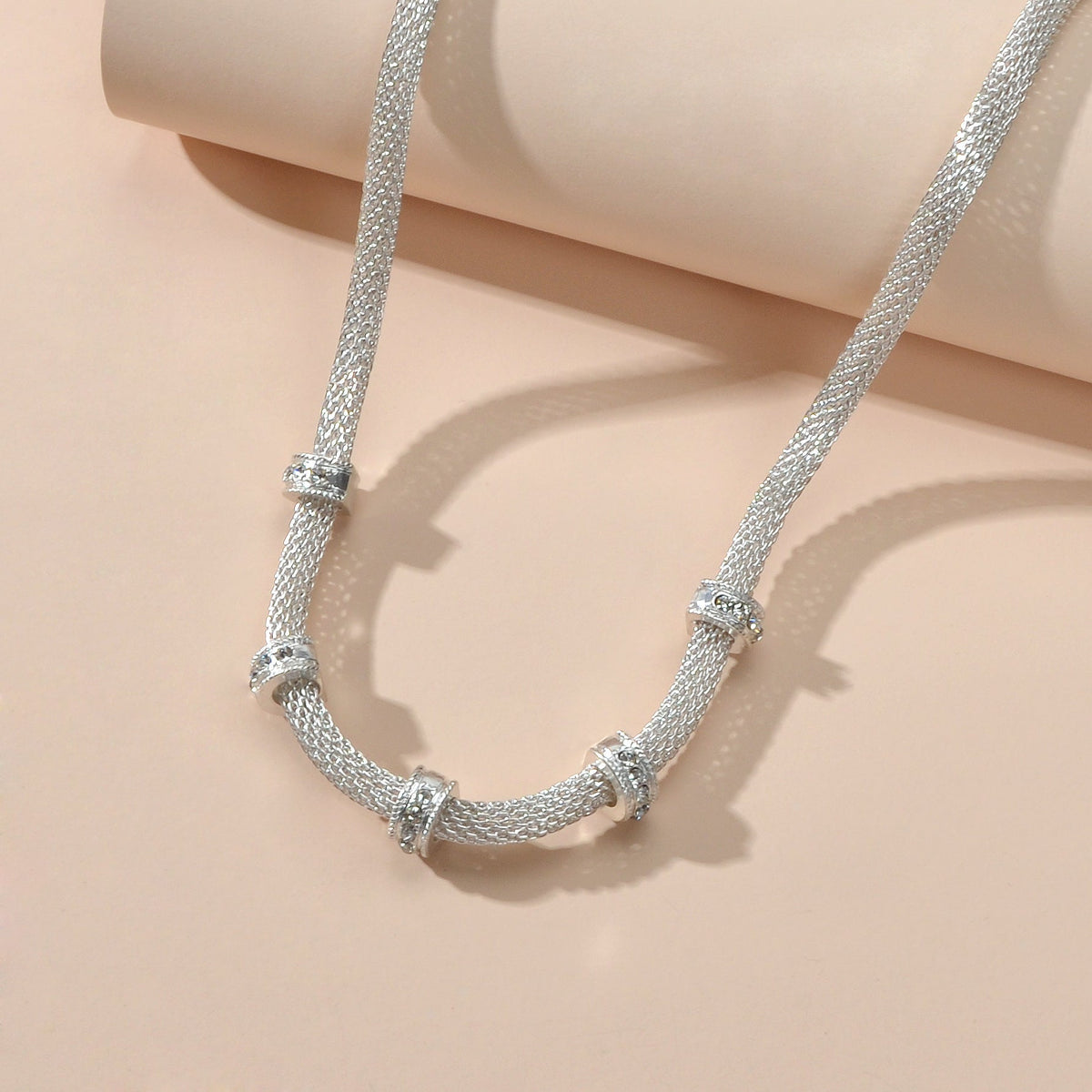 Rhinestone Silver Chain Short Clavicle Necklace Wedding Party Textured Jewellery-1
