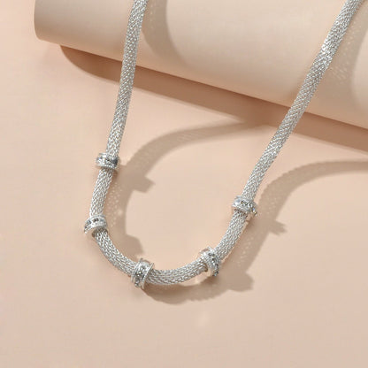 Rhinestone Silver Chain Short Clavicle Necklace Wedding Party Textured Jewellery-1