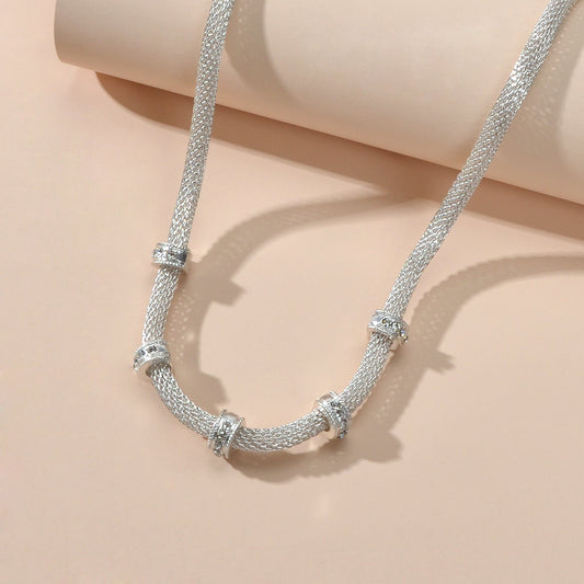 Rhinestone Silver Chain Short Clavicle Necklace Wedding Party Textured Jewellery-1
