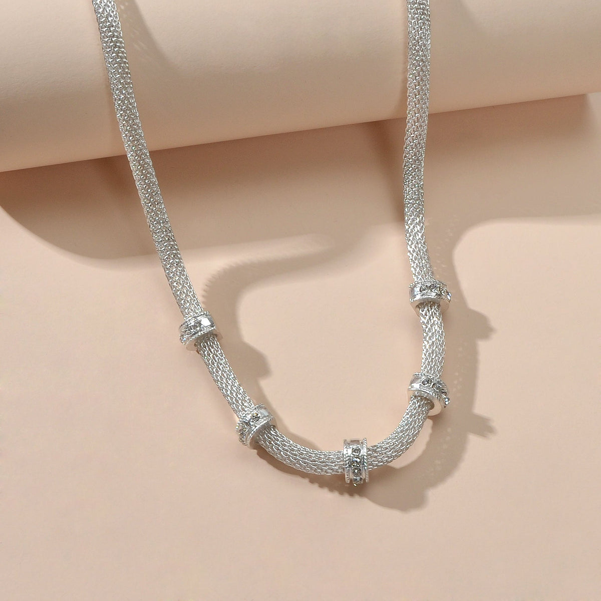 Rhinestone Silver Chain Short Clavicle Necklace Wedding Party Textured Jewellery-2