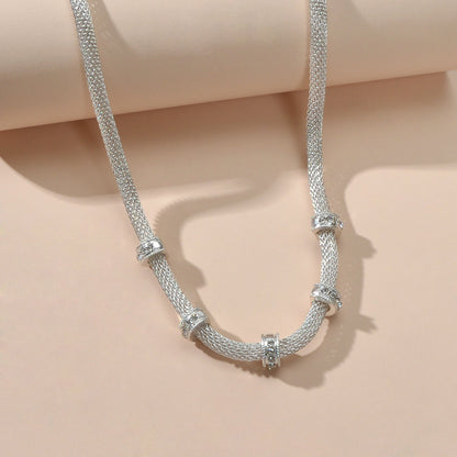 Rhinestone Silver Chain Short Clavicle Necklace Wedding Party Textured Jewellery-2