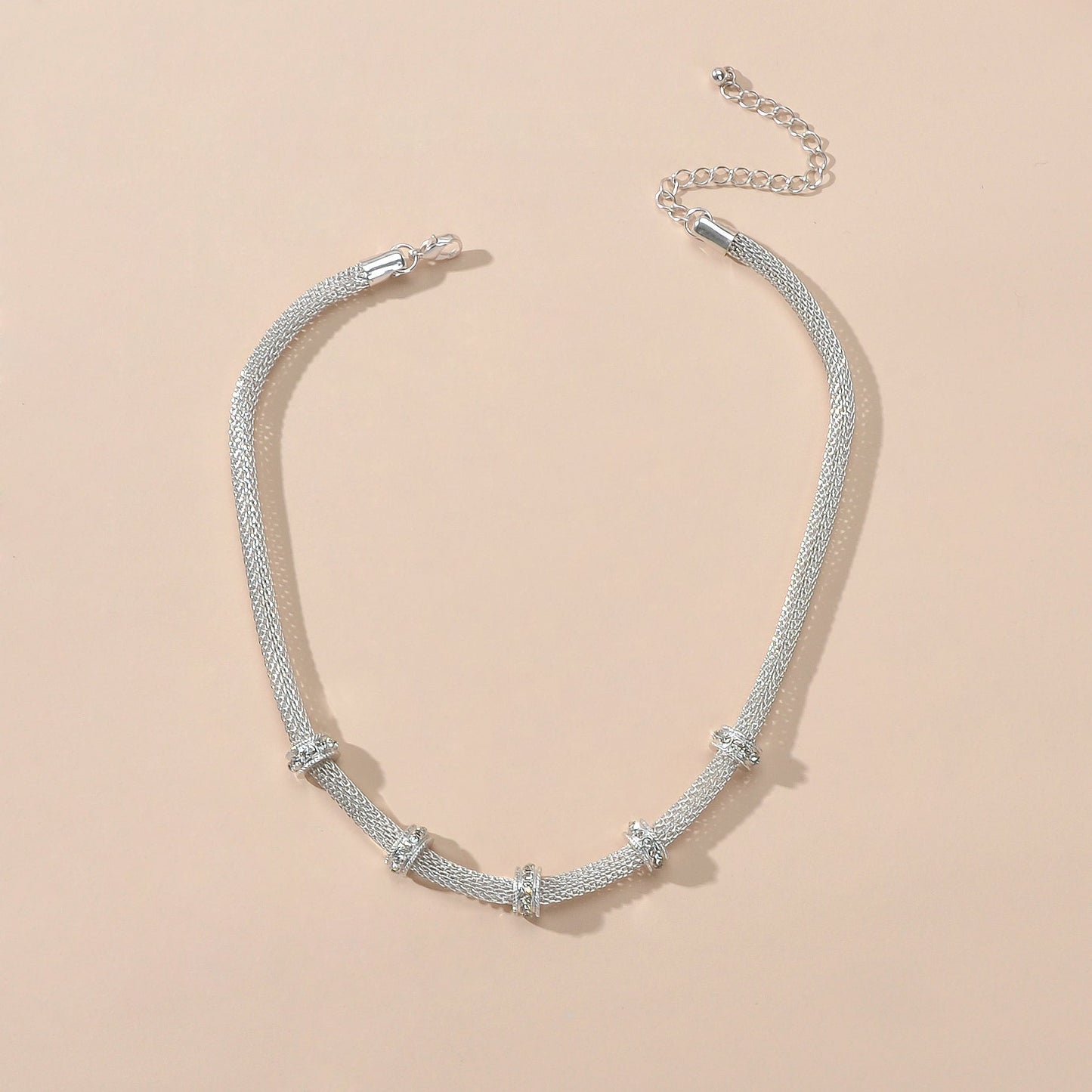 Rhinestone Silver Chain Short Clavicle Necklace Wedding Party Textured Jewellery-3
