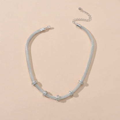 Rhinestone Silver Chain Short Clavicle Necklace Wedding Party Textured Jewellery-3
