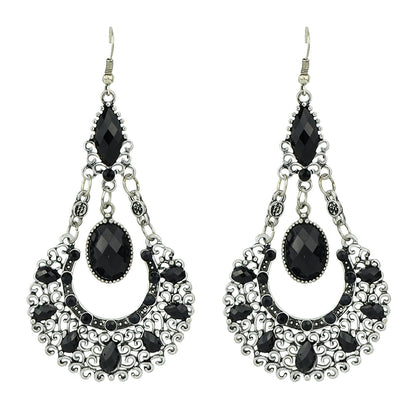 Bohemian Tribal Ethnic Antique Silver Rhinestone Hollow Water Drop Chic Earrings-6