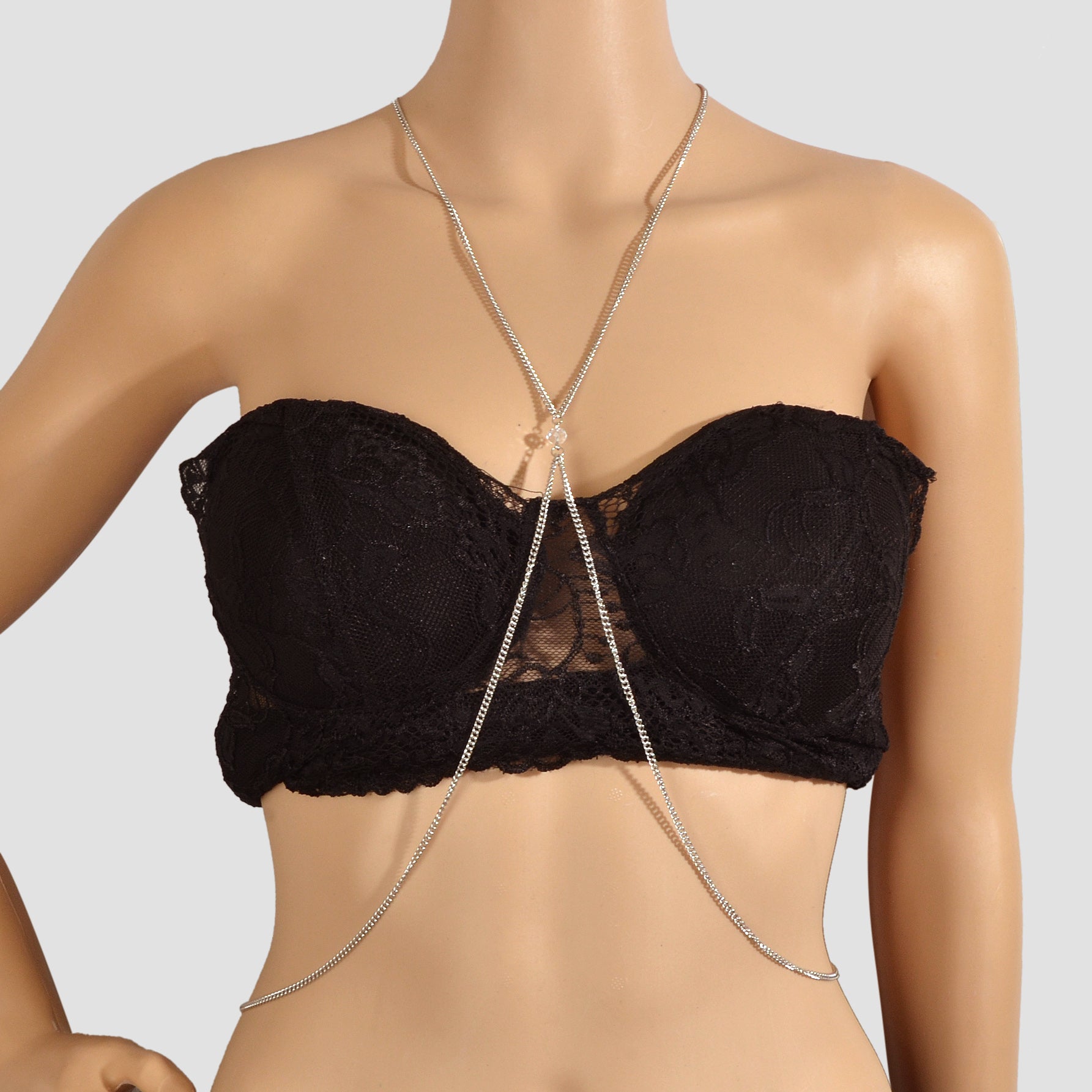 Sexy Beach Silver Chain Body Jewellery Layered Chest Harness Belly Body Chain-0