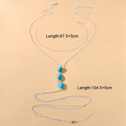 Bikini Beach Silver Chain Turquoise Body Chain Layered Chest Belly Body Jewelry-1