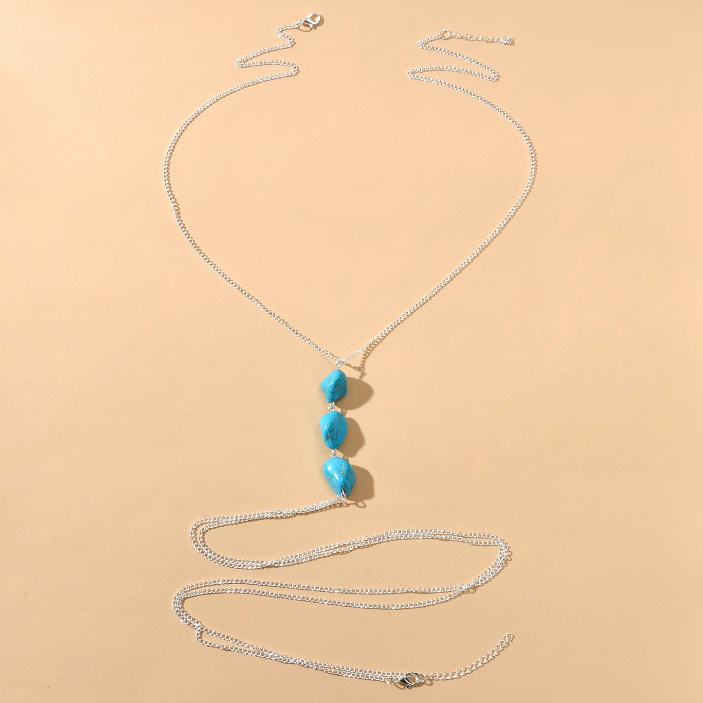 Bikini Beach Silver Chain Turquoise Body Chain Layered Chest Belly Body Jewelry-2
