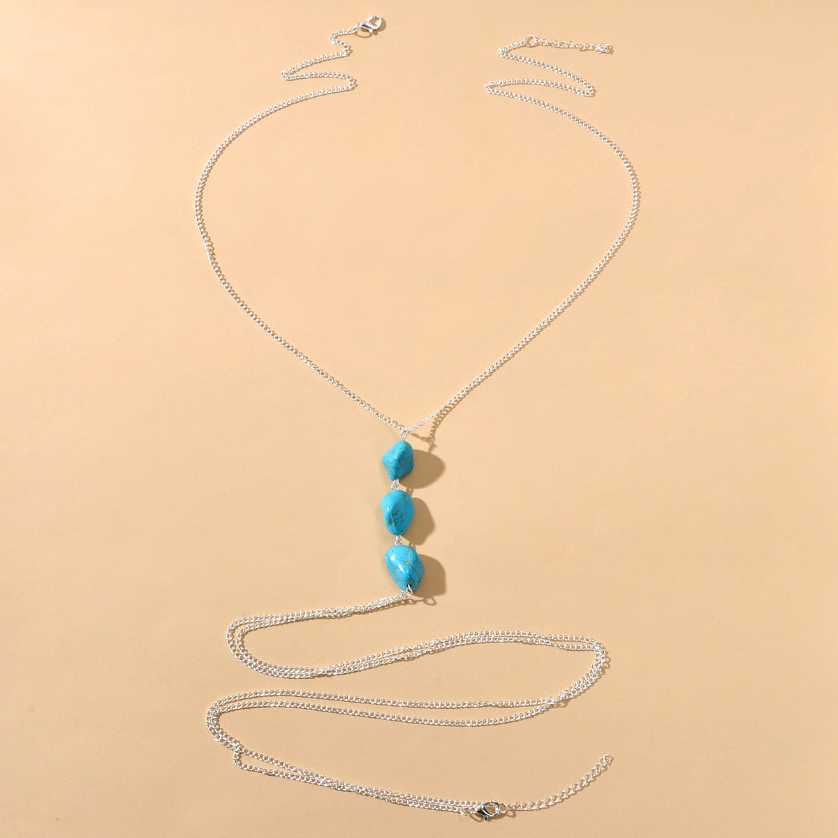 Bikini Beach Silver Chain Turquoise Body Chain Layered Chest Belly Body Jewelry-2