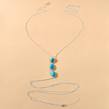 Bikini Beach Silver Chain Turquoise Body Chain Layered Chest Belly Body Jewelry-2