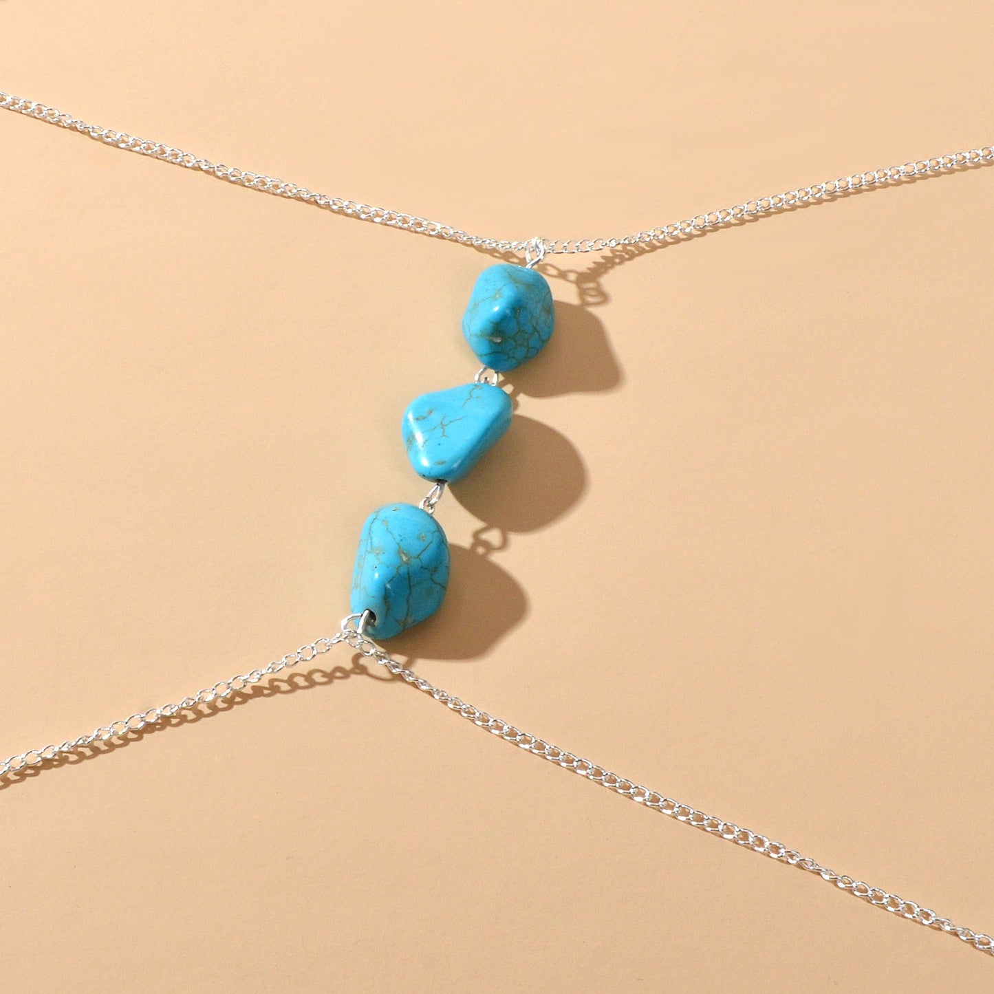 Bikini Beach Silver Chain Turquoise Body Chain Layered Chest Belly Body Jewelry-3