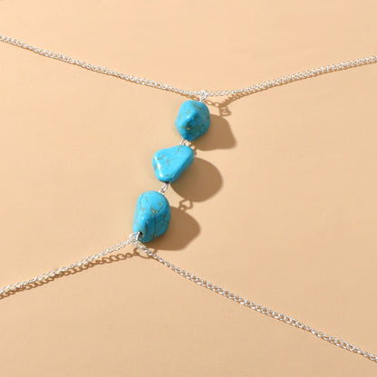 Bikini Beach Silver Chain Turquoise Body Chain Layered Chest Belly Body Jewelry-3
