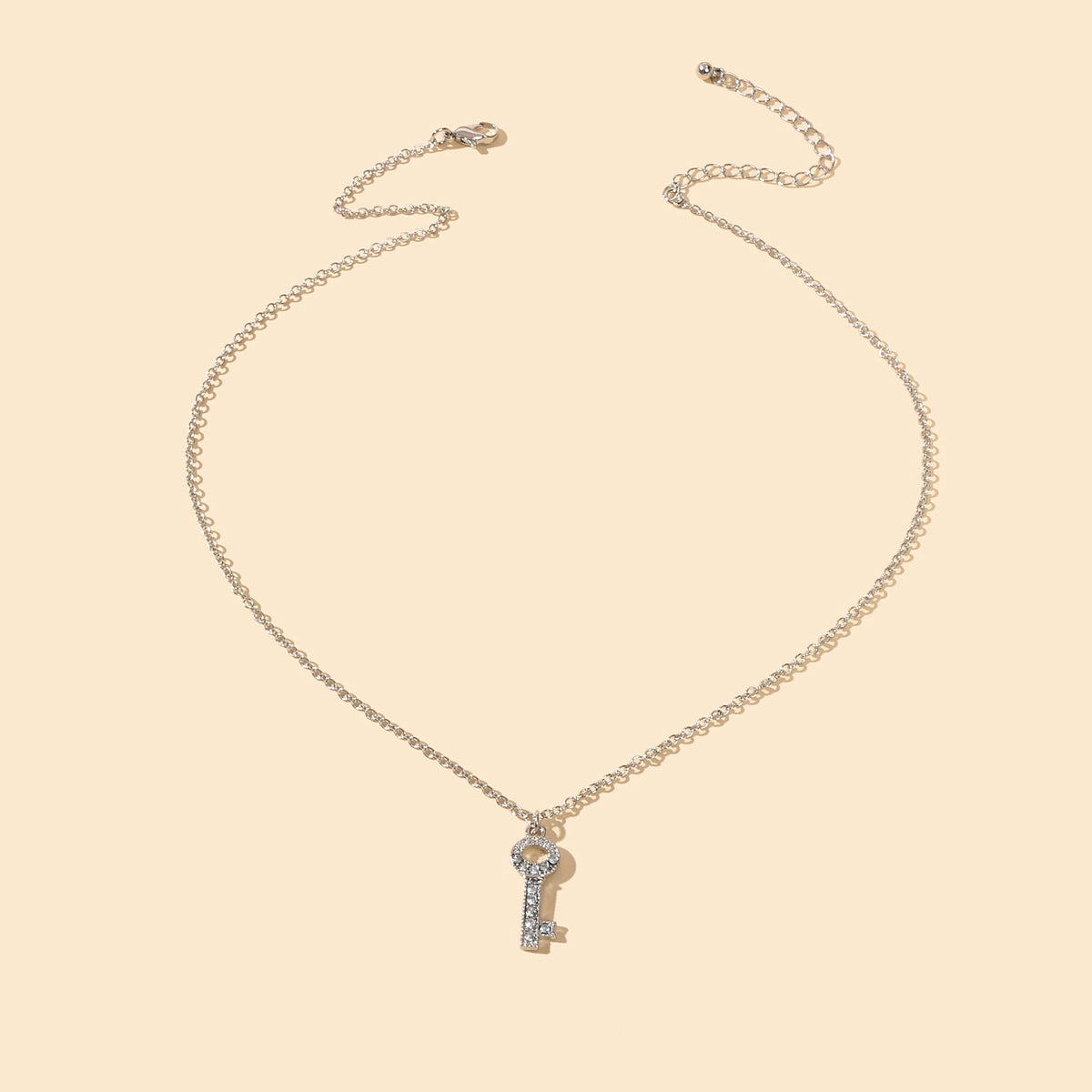 Perfect Engagement Jewellery Shining Silver Chain Rhinestone Key Charm Necklace-2