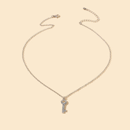 Perfect Engagement Jewellery Shining Silver Chain Rhinestone Key Charm Necklace-2