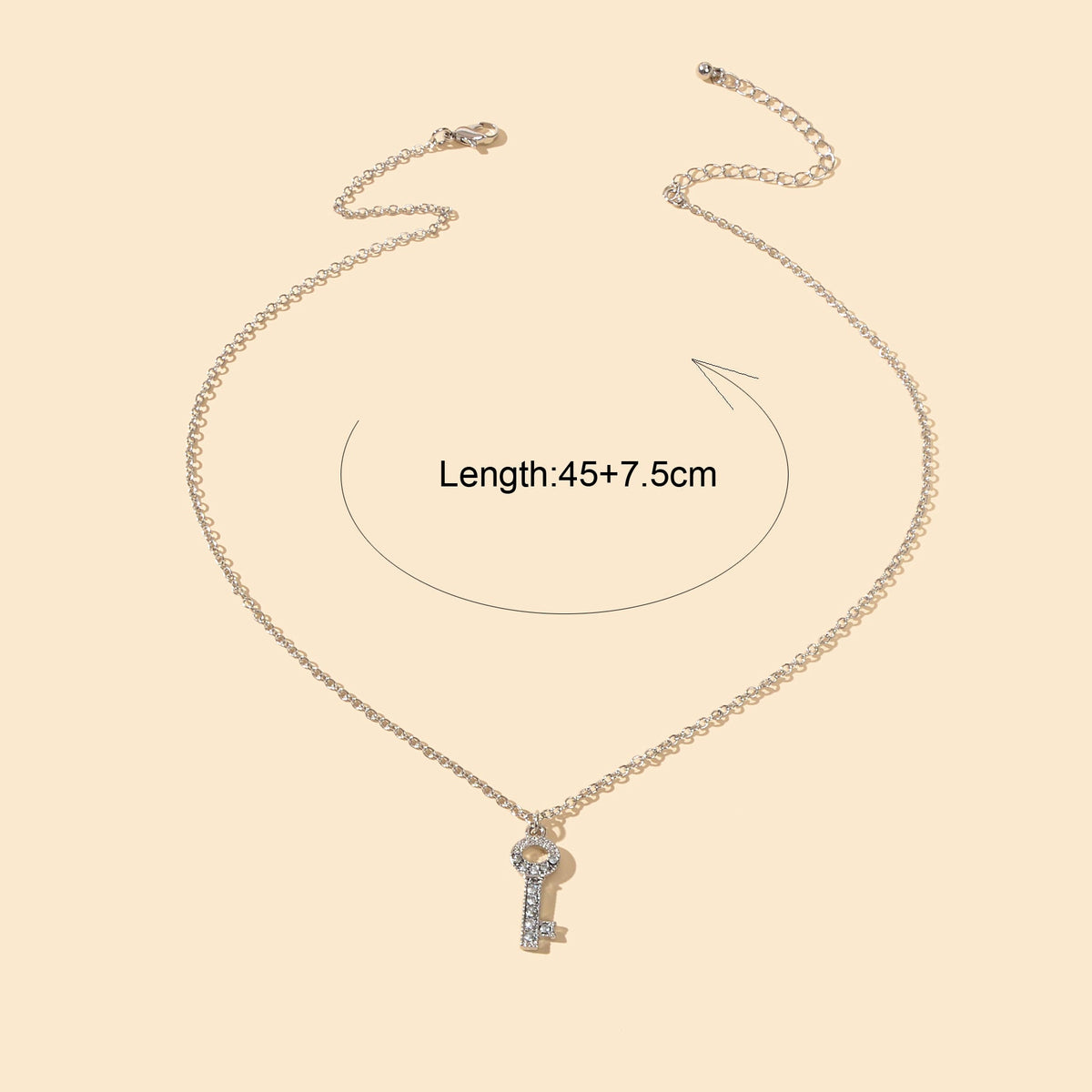 Perfect Engagement Jewellery Shining Silver Chain Rhinestone Key Charm Necklace-3
