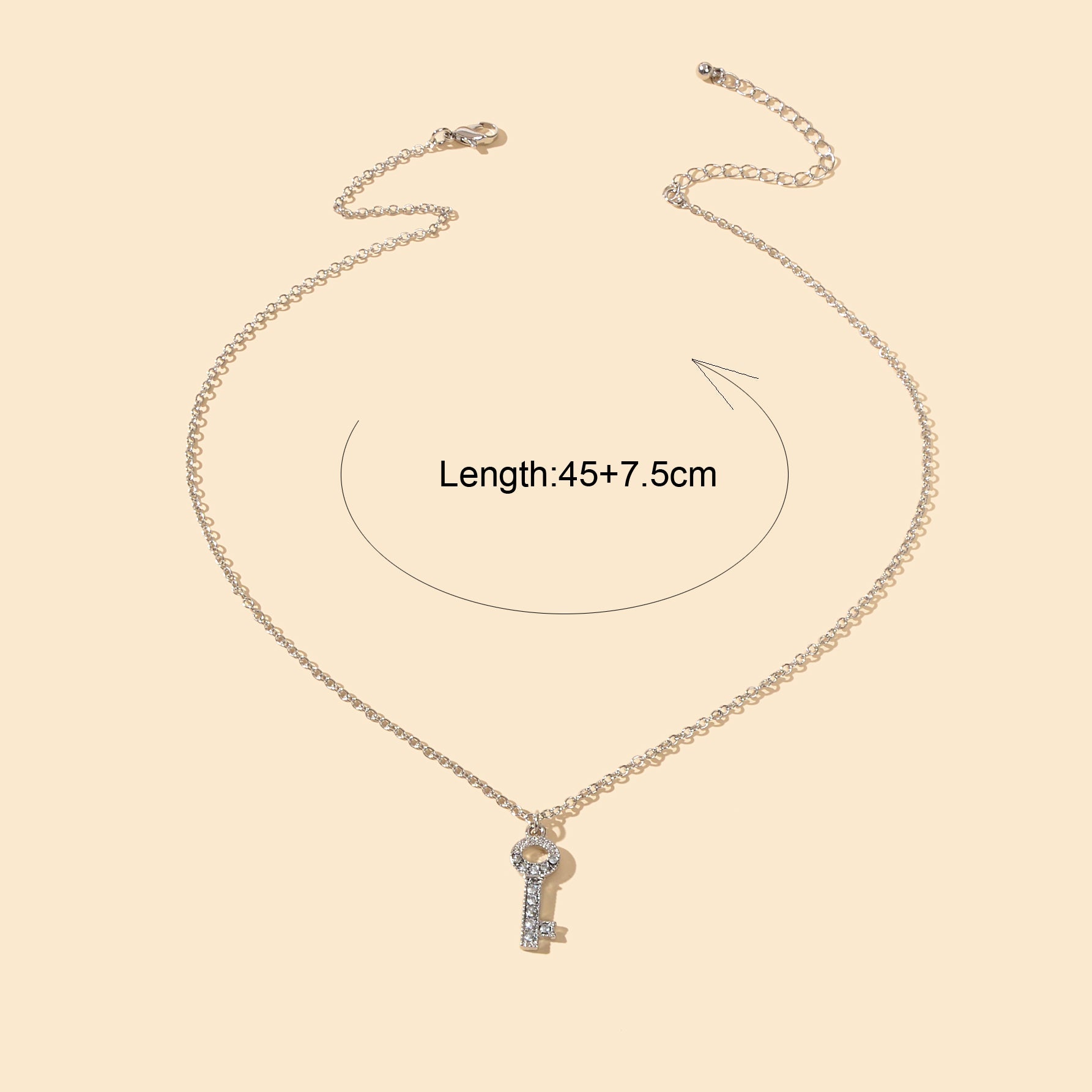 Perfect Engagement Jewellery Shining Silver Chain Rhinestone Key Charm Necklace-3