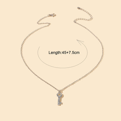 Perfect Engagement Jewellery Shining Silver Chain Rhinestone Key Charm Necklace-3