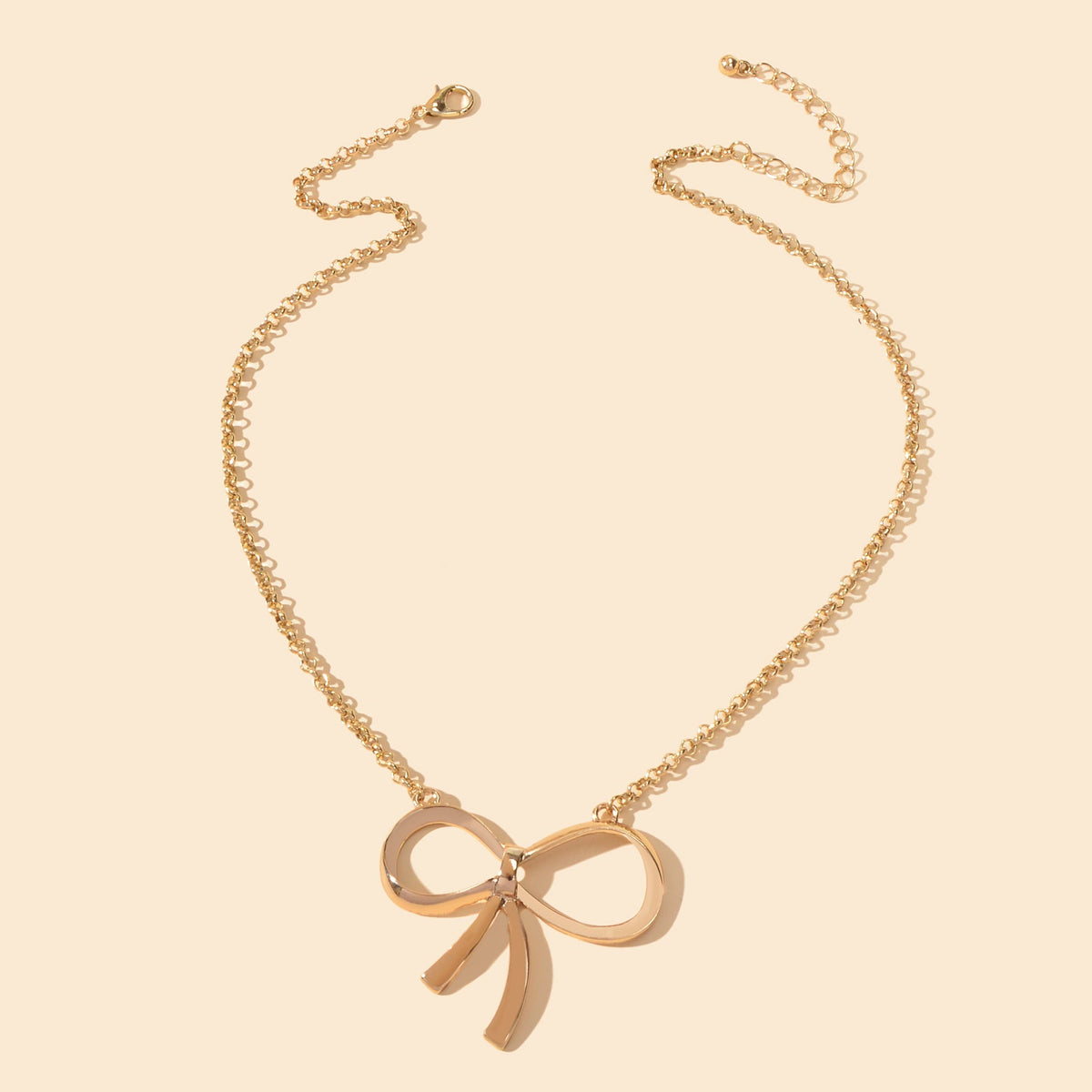 Women Party Decoration Gold Chain Bowknot Charm Popular Clavicle Necklace Gift-2