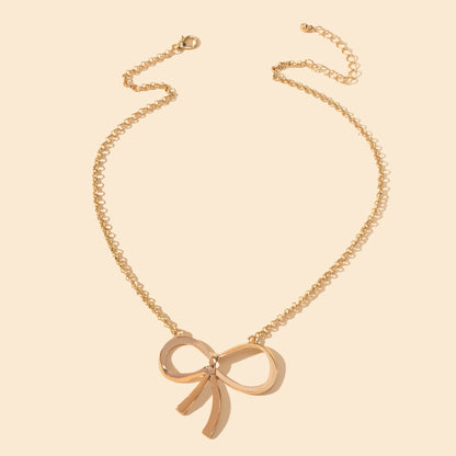 Women Party Decoration Gold Chain Bowknot Charm Popular Clavicle Necklace Gift-2