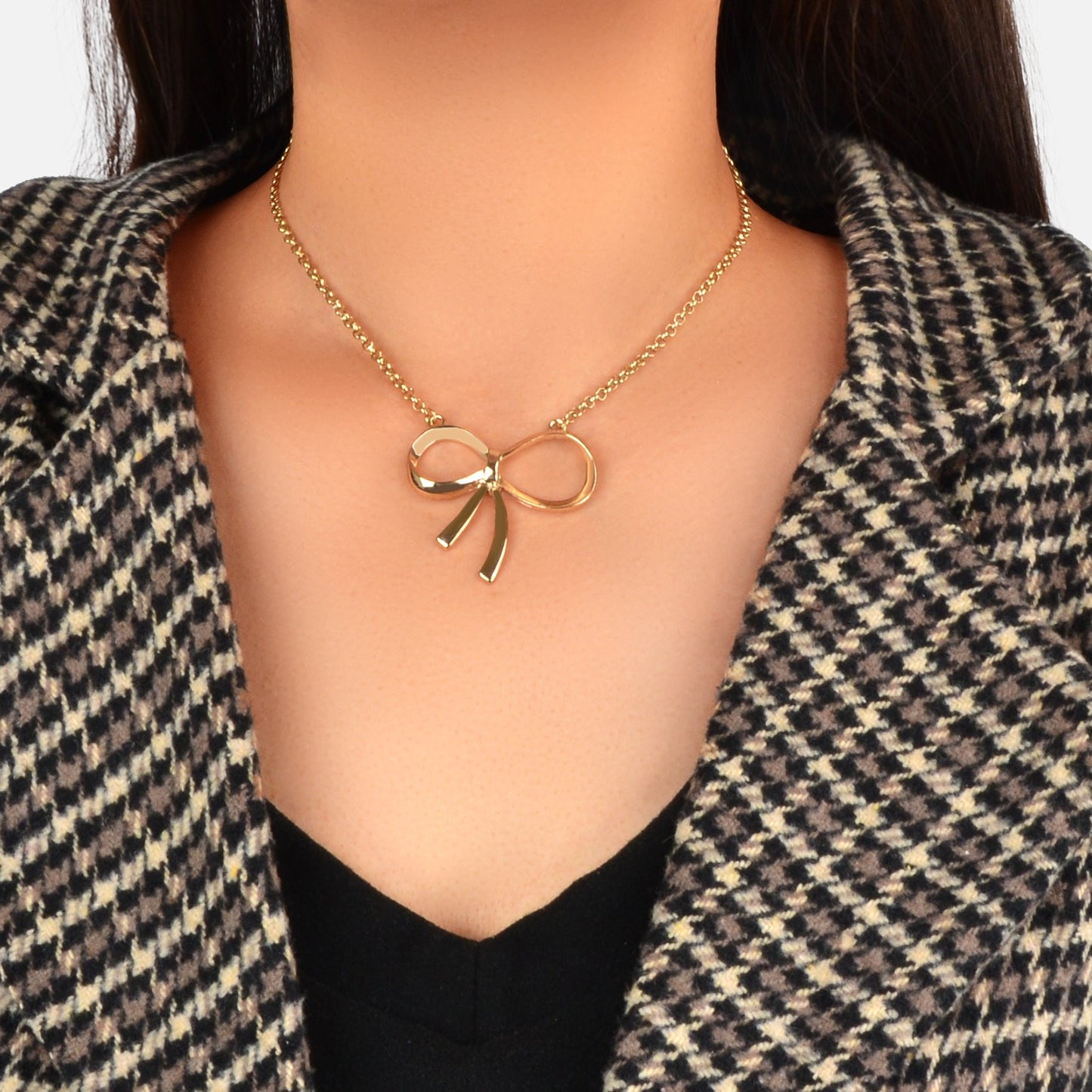 Women Party Decoration Gold Chain Bowknot Charm Popular Clavicle Necklace Gift-0