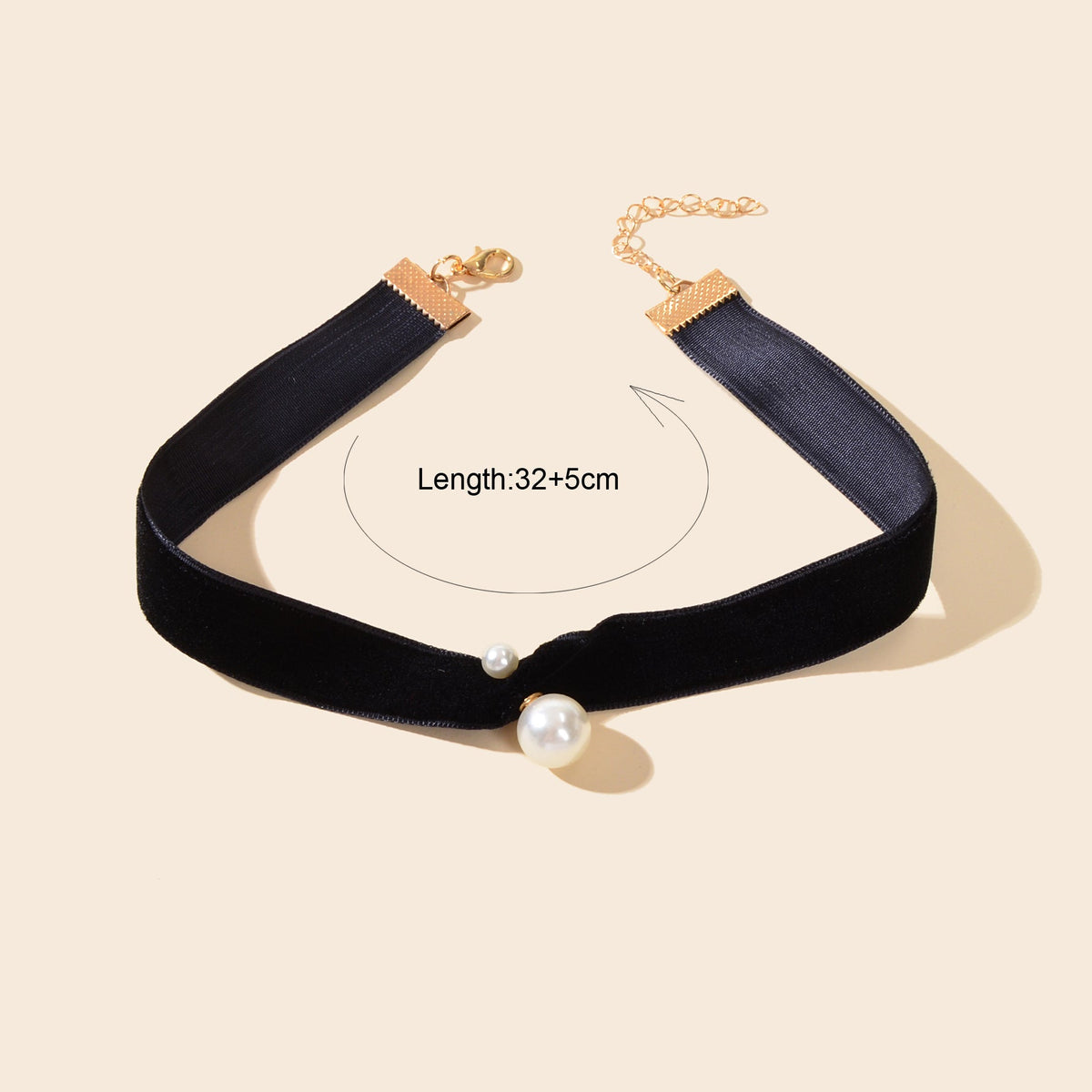 Retro Style 90s Pearl Black Velvet Tattoo Choker Teens Necklace Short Collar-3