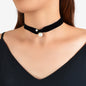 Retro Style 90s Pearl Black Velvet Tattoo Choker Teens Necklace Short Collar-0