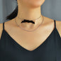 Retro Rhinestone Double layer Popcorn Silver Chain Black Velvet Bowknot Necklace-0