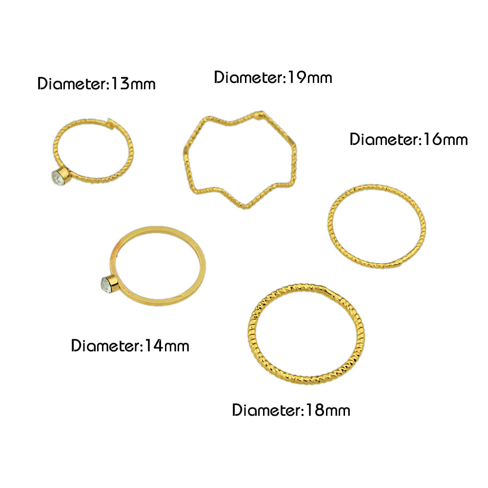 5pcs Fashion Jewellery Gold Silver with Rhinestone Midi Finger Knuckle Rings set-3