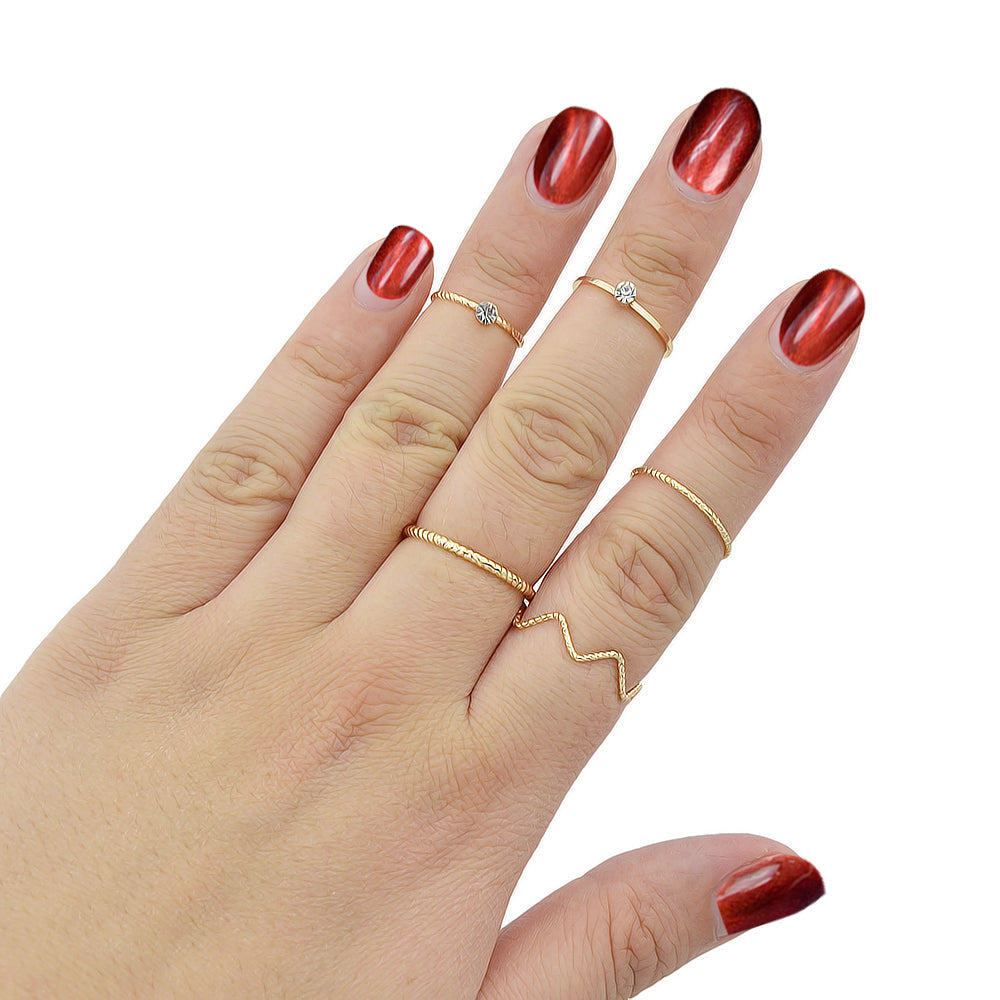 5pcs Fashion Jewellery Gold Silver with Rhinestone Midi Finger Knuckle Rings set-4