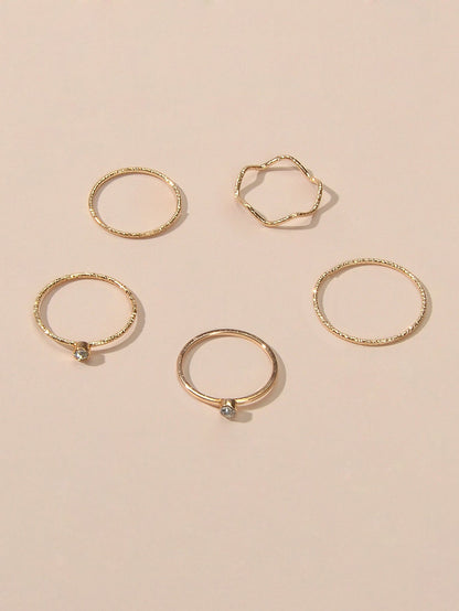5pcs Fashion Jewellery Gold Silver with Rhinestone Midi Finger Knuckle Rings set-0