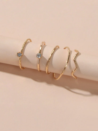 5pcs Fashion Jewellery Gold Silver with Rhinestone Midi Finger Knuckle Rings set-2