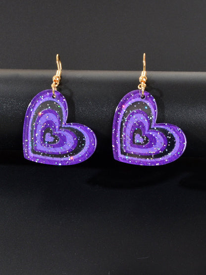 Colorful Sparkling Glittery Heart Pendant Earrings Radiant Glamour Party Jewelry-2