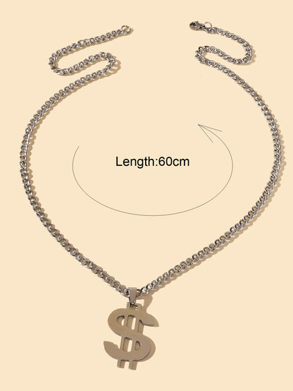 Dollar Sign Hip Hop Money Pendant Silver Rock Punk Necklace Bar Party Jewellery-1