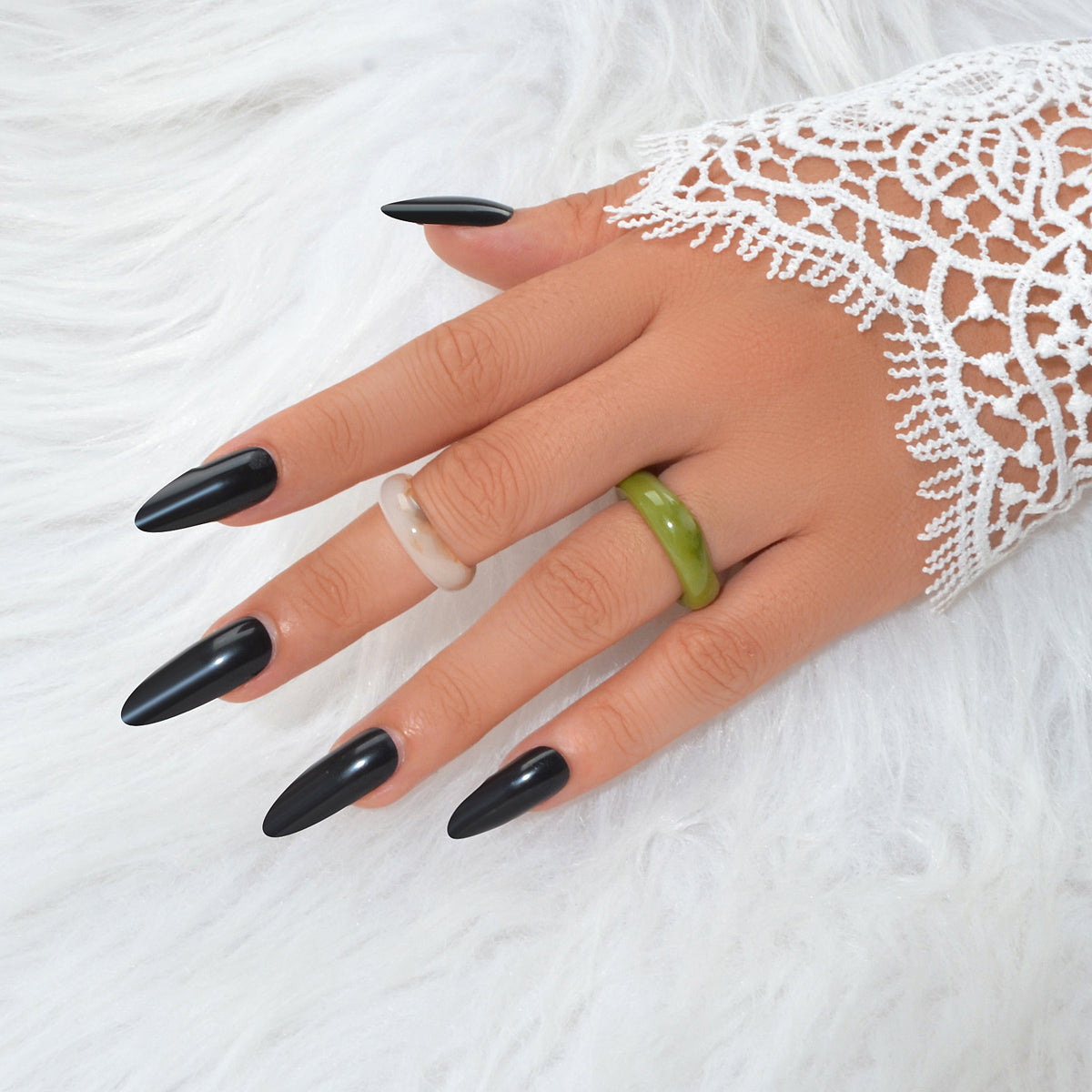 Stackable 2 pcs Beige Green Resin Chunky Multiple Bulk Pack Boho Chic Ring set-1