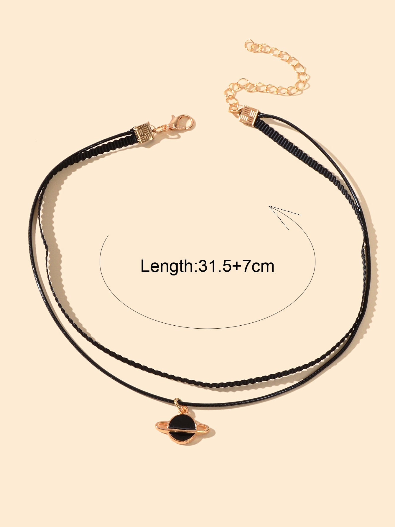 90s Gothic Planet Charm Black Rope Layered Necklace Tattoo Choker Grunge Collar-1