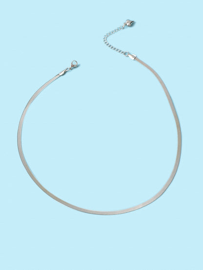 Punk Silver Minimalist Flat Herringbone Snake Chain Necklace Short Women Collar-1