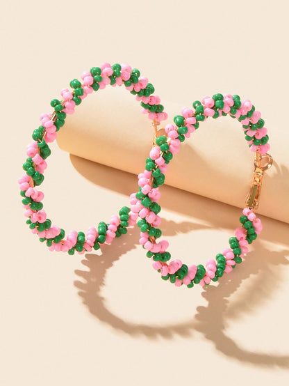 Boho Sweet Colourful Seed Beads Handmade Circle Hoop Earrings for Women Holiday-2