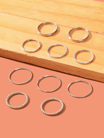 10pcs Silver Ring Bands Versatile Accessories for Every Finger-2