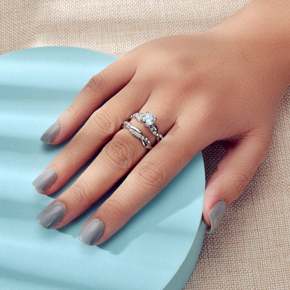 Simulated Diamond Finger Wedding Engagement Ring 2pcs Luxury Women Band-1